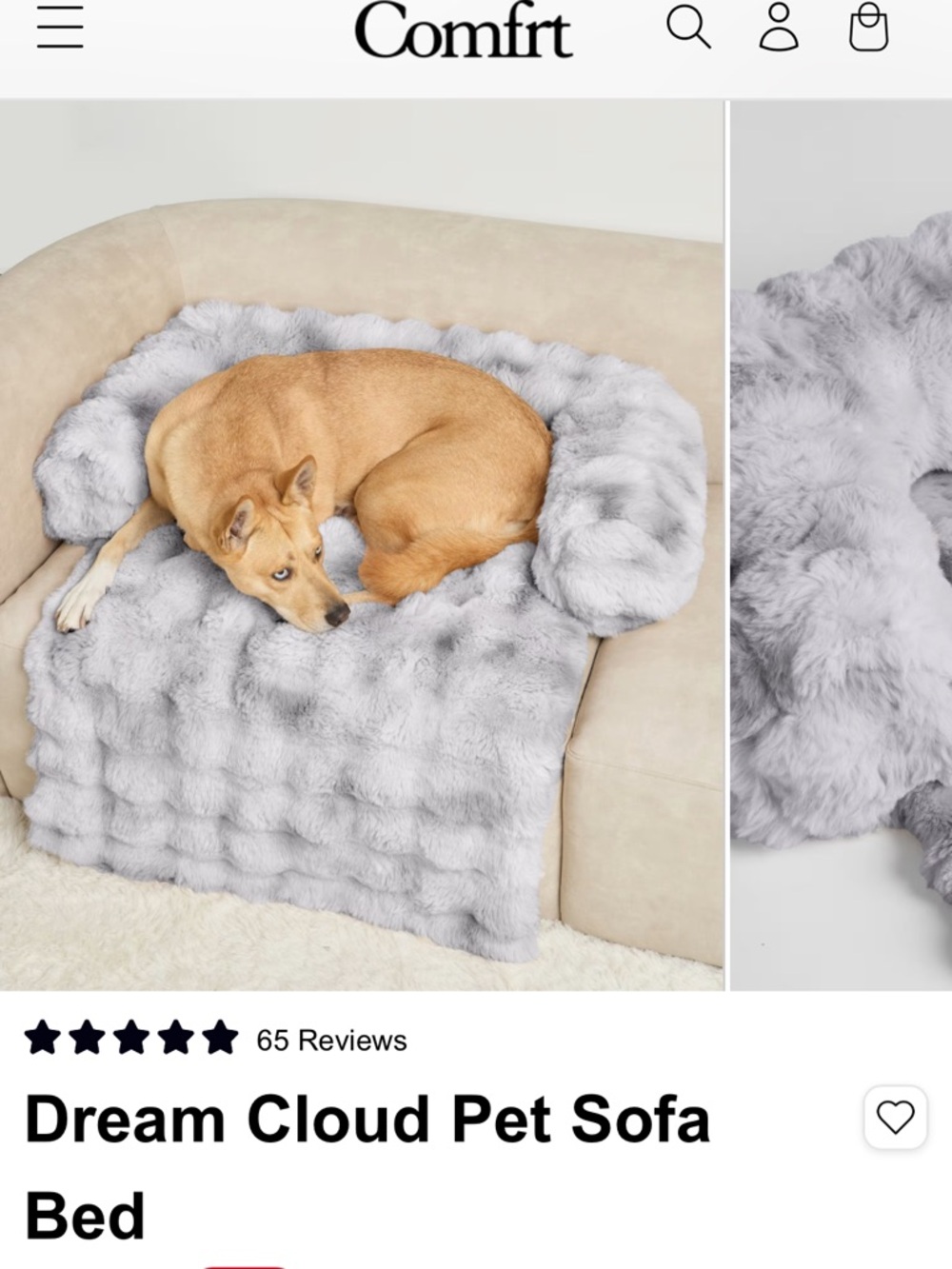 Comfrt Dream Cloud Pet Sofa Bed - Light Gray Faux Fur